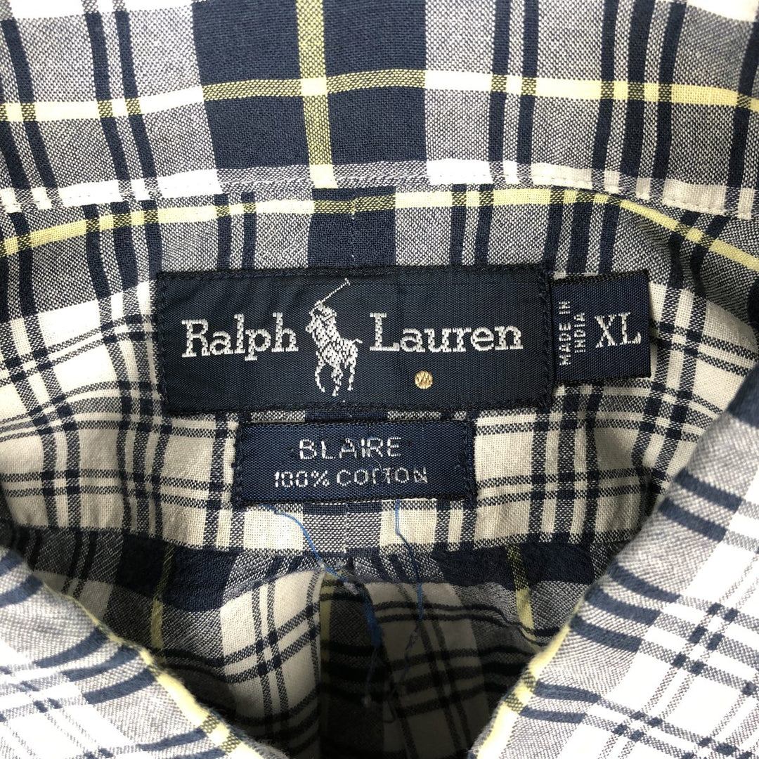 Ralph Lauren BLAIRE long sleeve button down check shirt, men's XL size cotton white type Vintage Second Hand