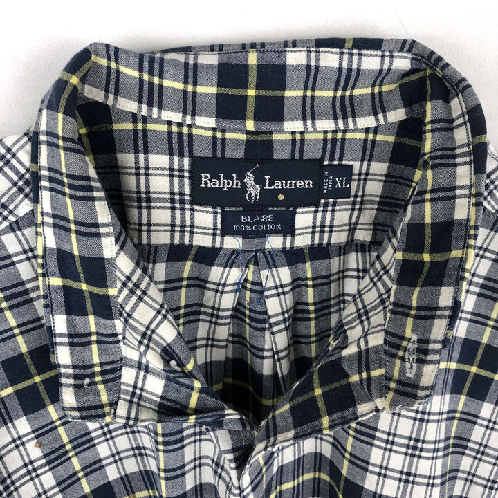 Ralph Lauren BLAIRE long sleeve button down check shirt, men's XL size cotton white type Vintage Second Hand