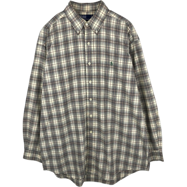 Ralph Lauren POLO by Ralph Lauren long-sleeved button-down check shirt, made in Canada, men's size L cotton Beige type Vintage Second Hand