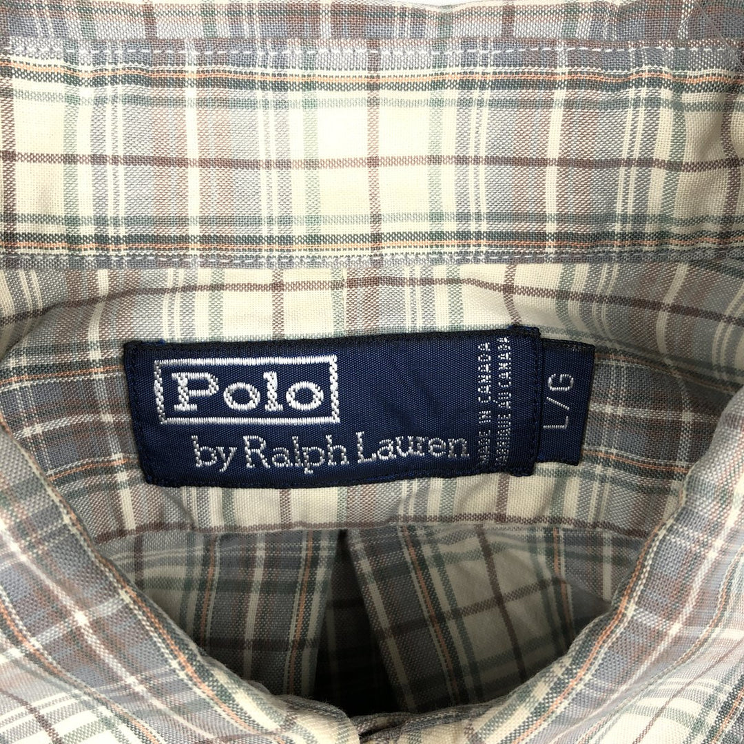 Ralph Lauren POLO by Ralph Lauren long-sleeved button-down check shirt, made in Canada, men's size L cotton Beige type Vintage Second Hand