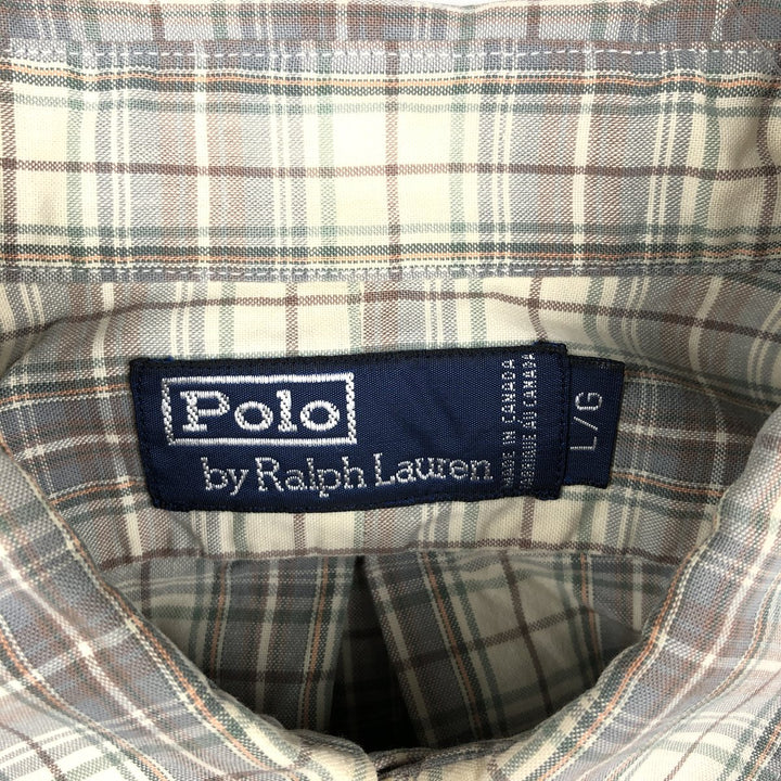 Ralph Lauren POLO by Ralph Lauren long-sleeved button-down check shirt, made in Canada, men's size L cotton Beige type Vintage Second Hand