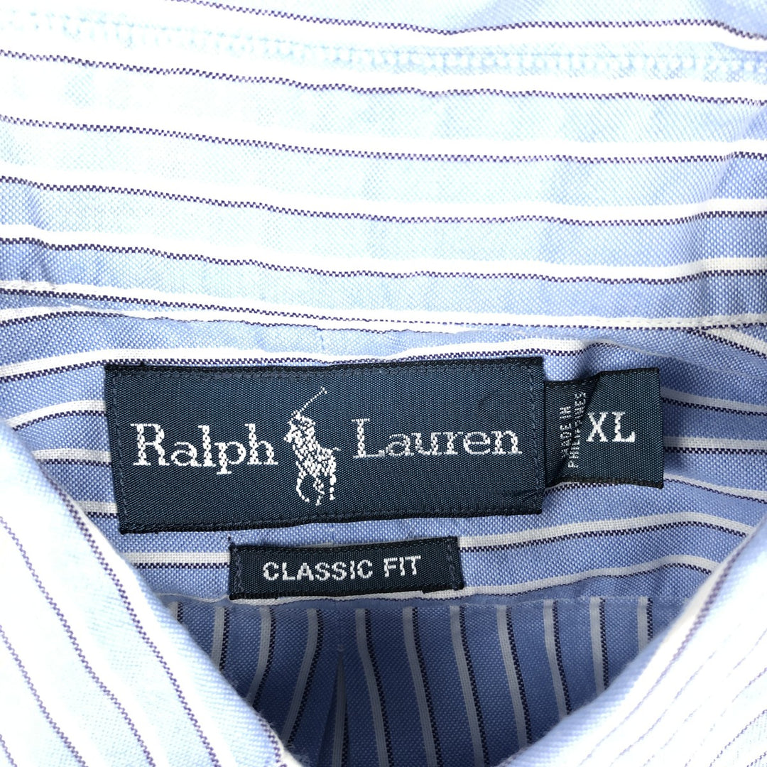 Ralph Lauren Classic Fit Long Sleeve Button Down Striped Shirt Men's XL cotton Blue type light blue Vintage Second Hand