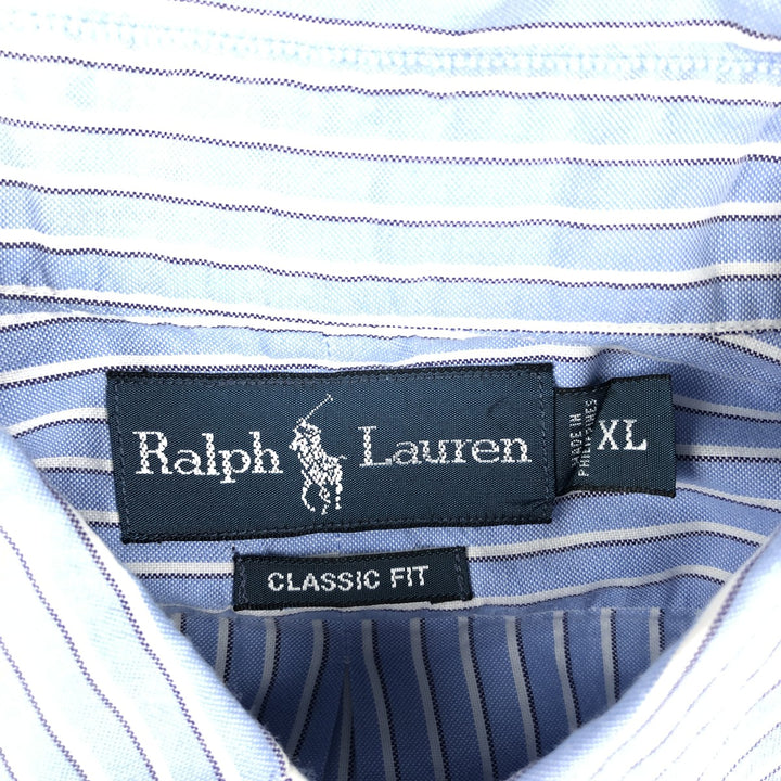 Ralph Lauren Classic Fit Long Sleeve Button Down Striped Shirt Men's XL cotton Blue type light blue Vintage Second Hand
