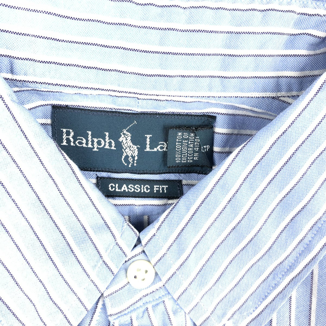 Ralph Lauren Classic Fit Long Sleeve Button Down Striped Shirt Men's XL cotton Blue type light blue Vintage Second Hand