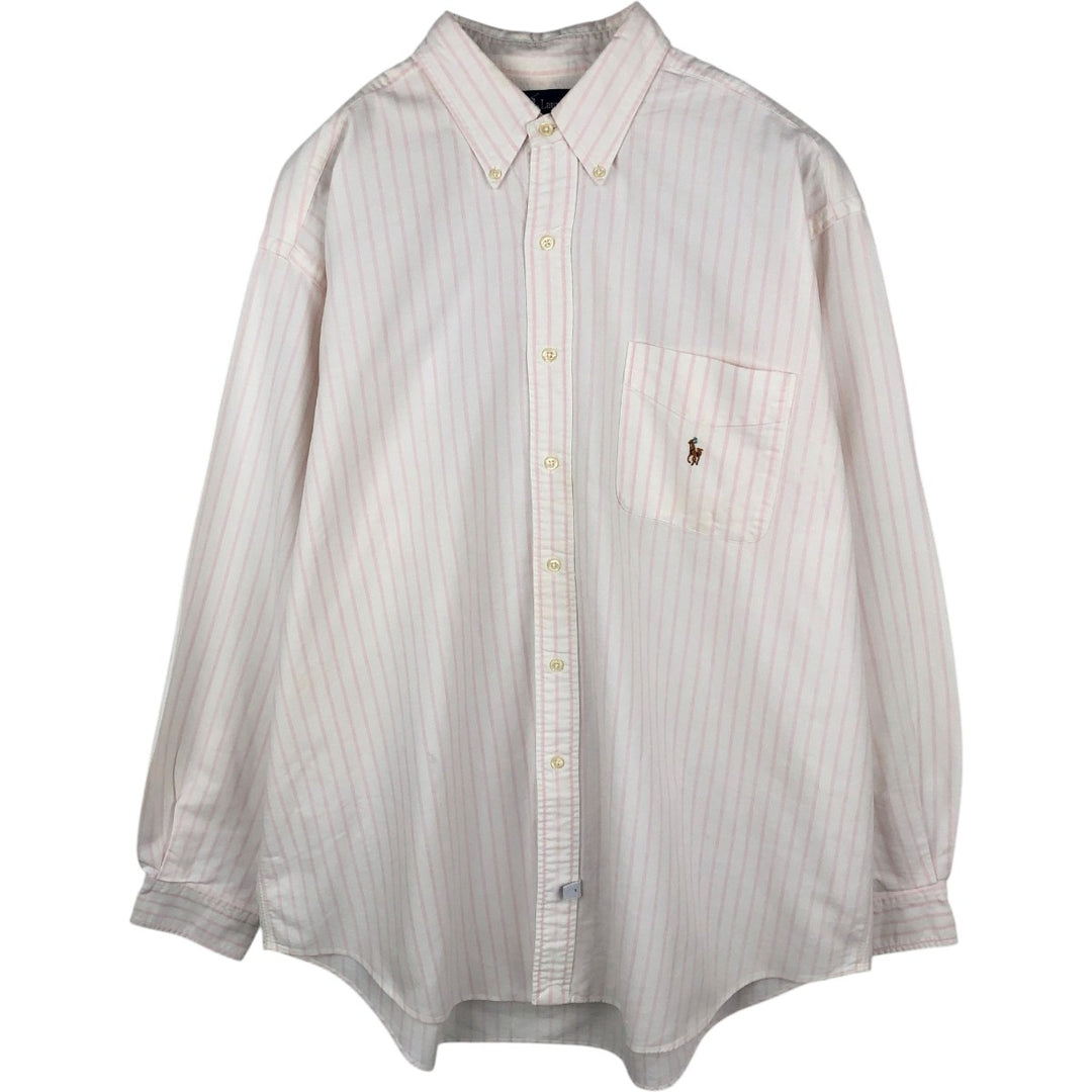 Ralph Lauren long sleeve button down striped shirt, men's XL size cotton white type Vintage Second Hand
