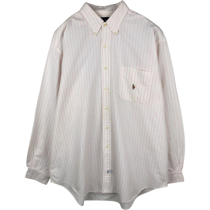 Ralph Lauren long sleeve button down striped shirt, men's XL size cotton white type Vintage Second Hand