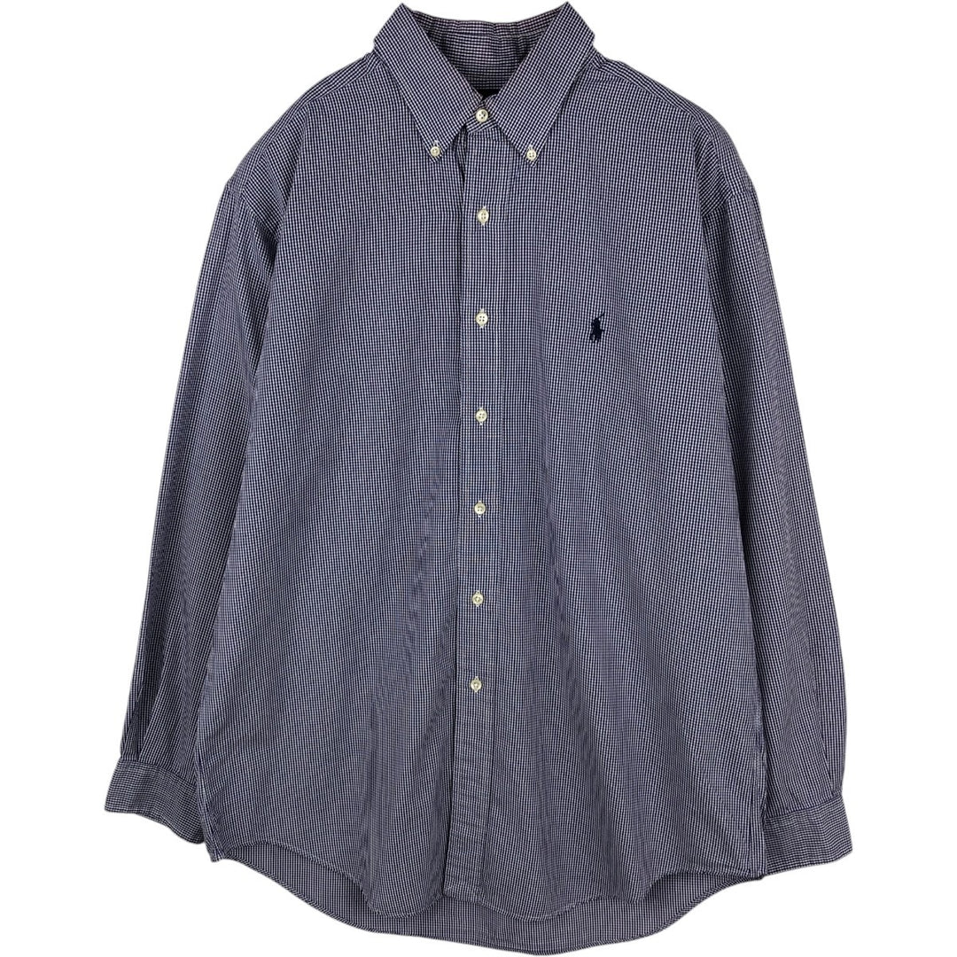 Ralph Lauren YARMOUTH Gingham Check Long Sleeve Button-Down Check Shirt Men's Size L cotton white type Vintage Second Hand
