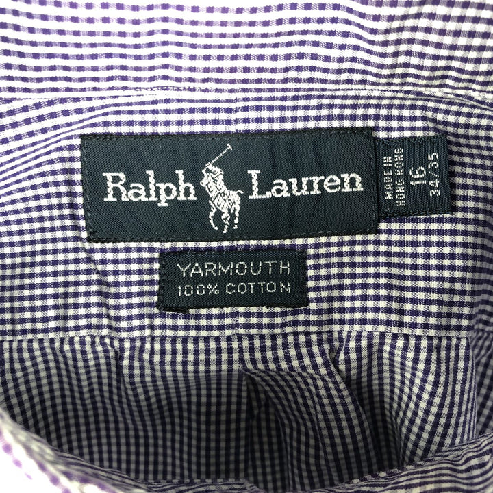 Ralph Lauren YARMOUTH Gingham Check Long Sleeve Button-Down Check Shirt Men's Size L cotton white type Vintage Second Hand