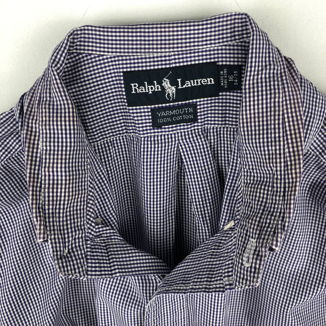 Ralph Lauren YARMOUTH Gingham Check Long Sleeve Button-Down Check Shirt Men's Size L cotton white type Vintage Second Hand