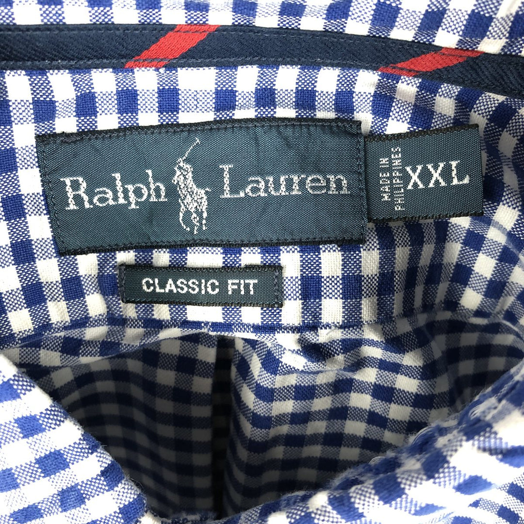 Ralph Lauren Classic Fit Gingham Check Long Sleeve Button Down Check Shirt Men's XXL cotton white type Vintage Second Hand