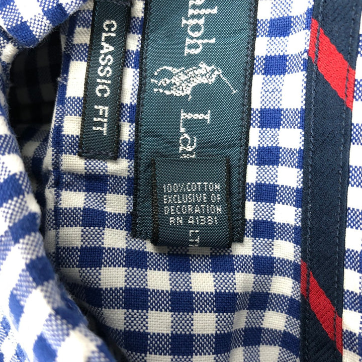 Ralph Lauren Classic Fit Gingham Check Long Sleeve Button Down Check Shirt Men's XXL cotton white type Vintage Second Hand