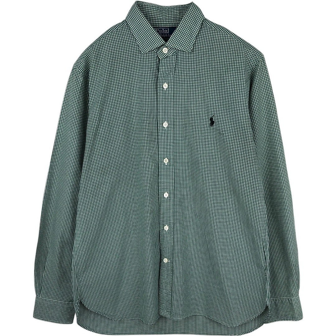 Ralph Lauren Estate Custom Fit Gingham Check Long-Sleeve Wide-Collar Cotton Check Shirt, Men's Size M (approx.) cotton white type Vintage Second Hand