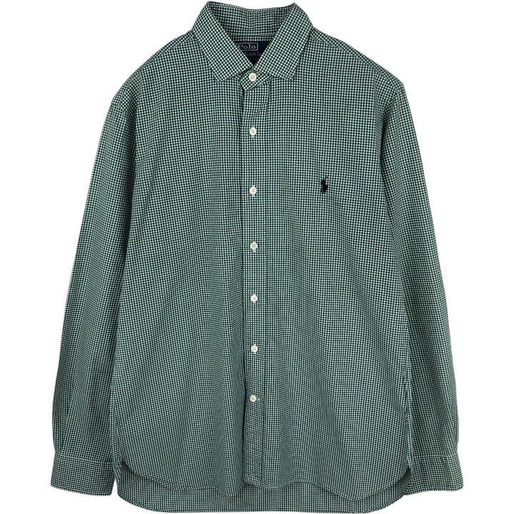 Ralph Lauren Estate Custom Fit Gingham Check Long-Sleeve Wide-Collar Cotton Check Shirt, Men's Size M (approx.) cotton white type Vintage Second Hand