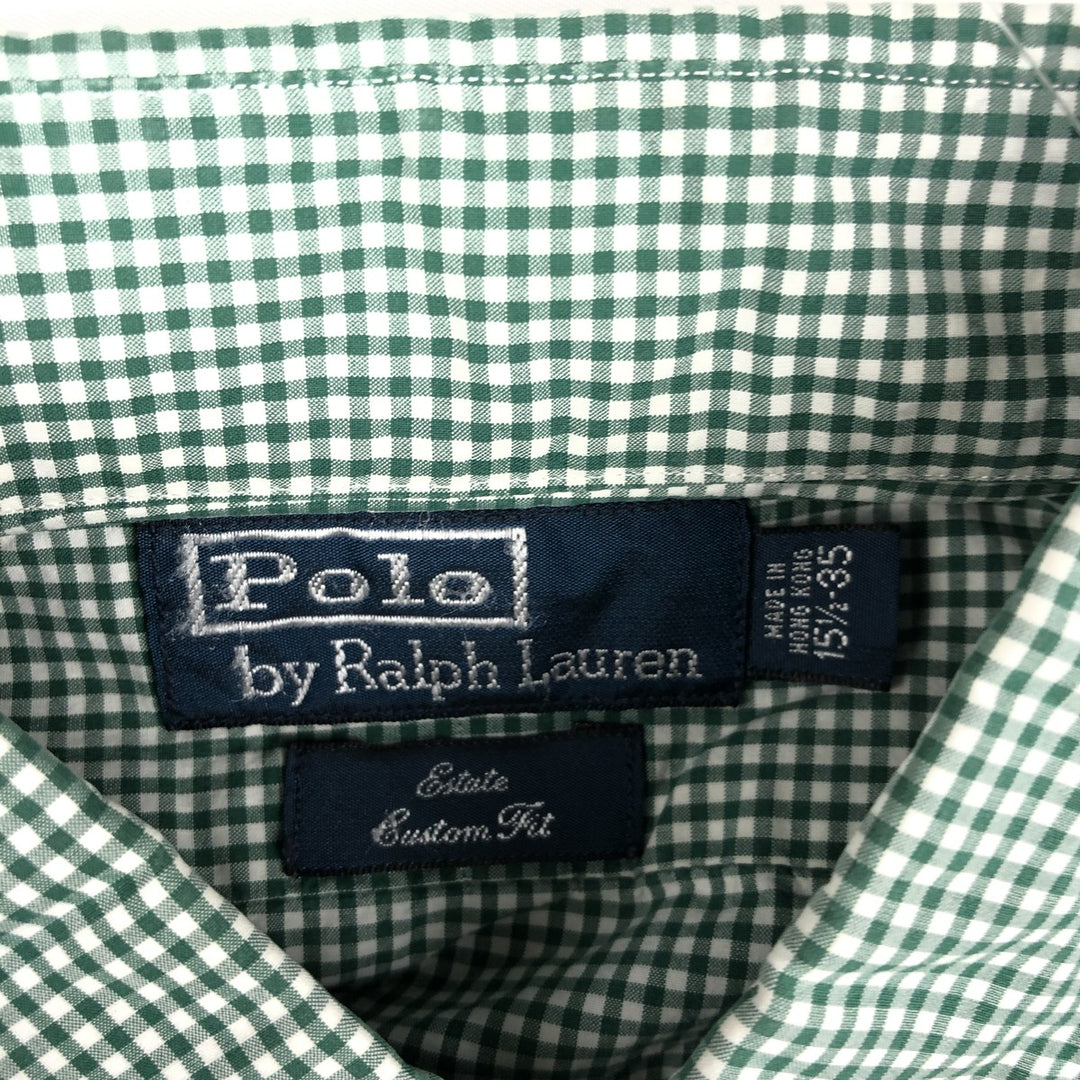 Ralph Lauren Estate Custom Fit Gingham Check Long-Sleeve Wide-Collar Cotton Check Shirt, Men's Size M (approx.) cotton white type Vintage Second Hand