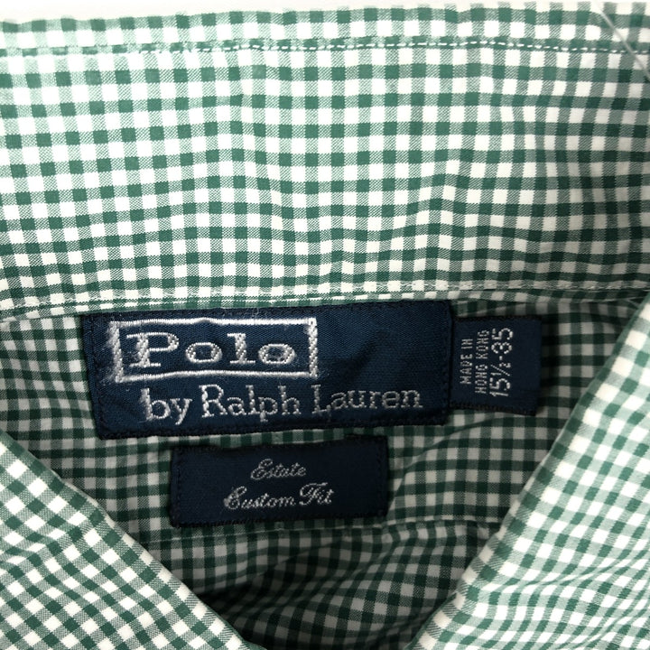 Ralph Lauren Estate Custom Fit Gingham Check Long-Sleeve Wide-Collar Cotton Check Shirt, Men's Size M (approx.) cotton white type Vintage Second Hand
