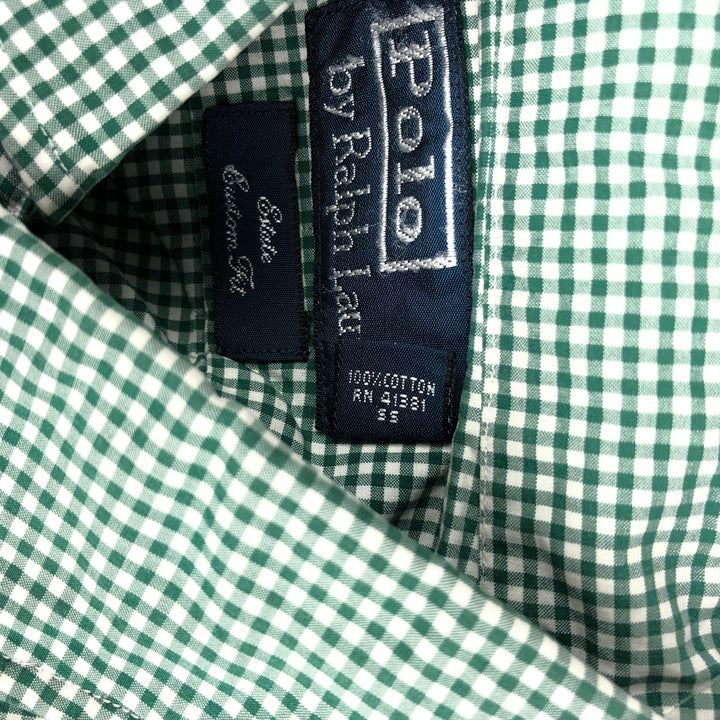 Ralph Lauren Estate Custom Fit Gingham Check Long-Sleeve Wide-Collar Cotton Check Shirt, Men's Size M (approx.) cotton white type Vintage Second Hand