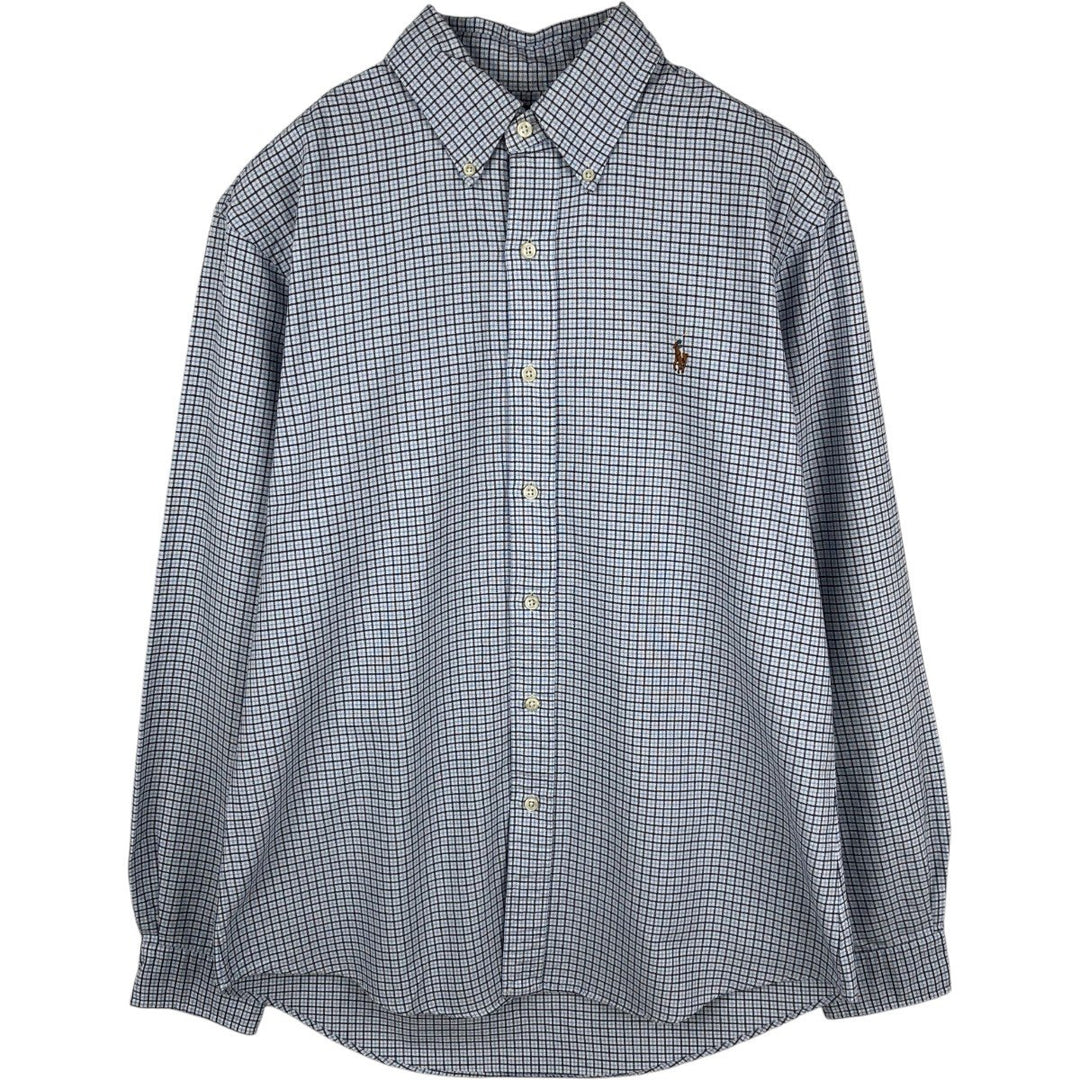 Ralph Lauren CUSTOM FIT long sleeve button down check shirt men's XL size cotton Blue type light blue Vintage Second Hand