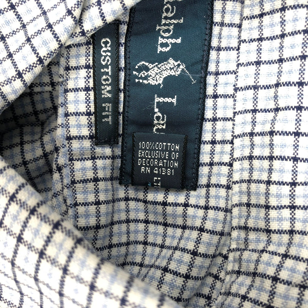 Ralph Lauren CUSTOM FIT long sleeve button down check shirt men's XL size cotton Blue type light blue Vintage Second Hand