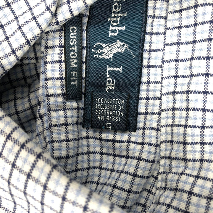Ralph Lauren CUSTOM FIT long sleeve button down check shirt men's XL size cotton Blue type light blue Vintage Second Hand