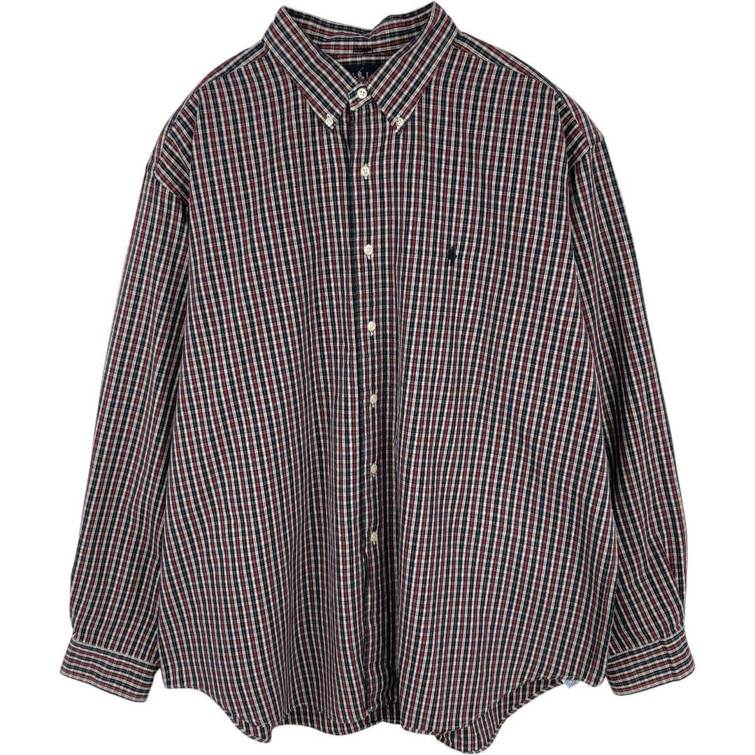 Ralph Lauren MARLOWE Long-Sleeve Button-Down Check Shirt, Men's Size XXL (approx.) cotton red type Vintage Second Hand