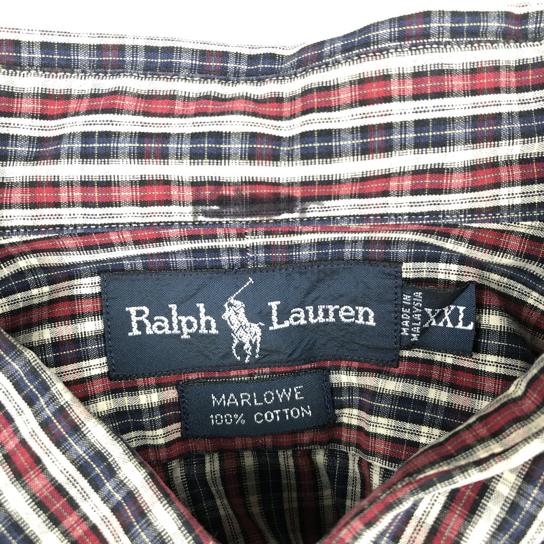 Ralph Lauren MARLOWE Long-Sleeve Button-Down Check Shirt, Men's Size XXL (approx.) cotton red type Vintage Second Hand