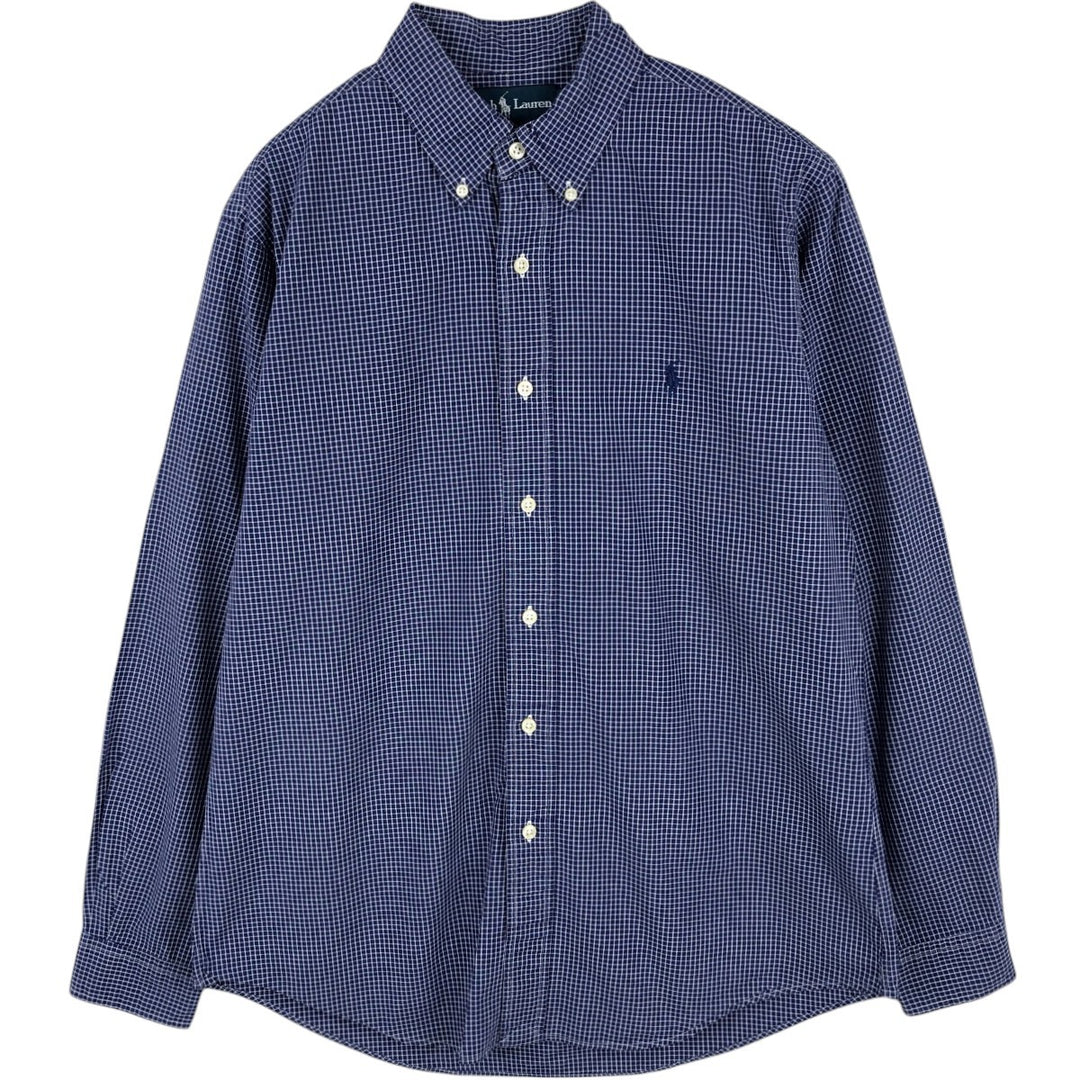 Ralph Lauren CUSTOM FIT long sleeve button down check shirt men's size M cotton navy blue type Vintage Second Hand