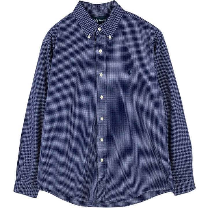 Ralph Lauren CUSTOM FIT long sleeve button down check shirt men's size M cotton navy blue type Vintage Second Hand