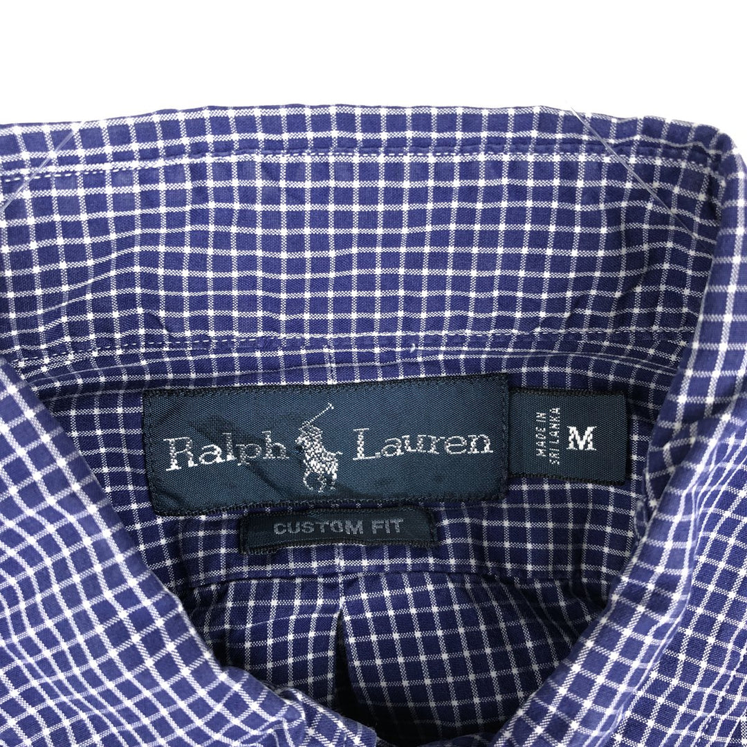 Ralph Lauren CUSTOM FIT long sleeve button down check shirt men's size M cotton navy blue type Vintage Second Hand