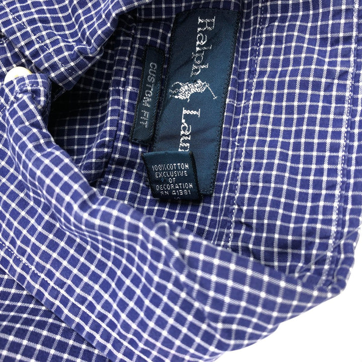 Ralph Lauren CUSTOM FIT long sleeve button down check shirt men's size M cotton navy blue type Vintage Second Hand