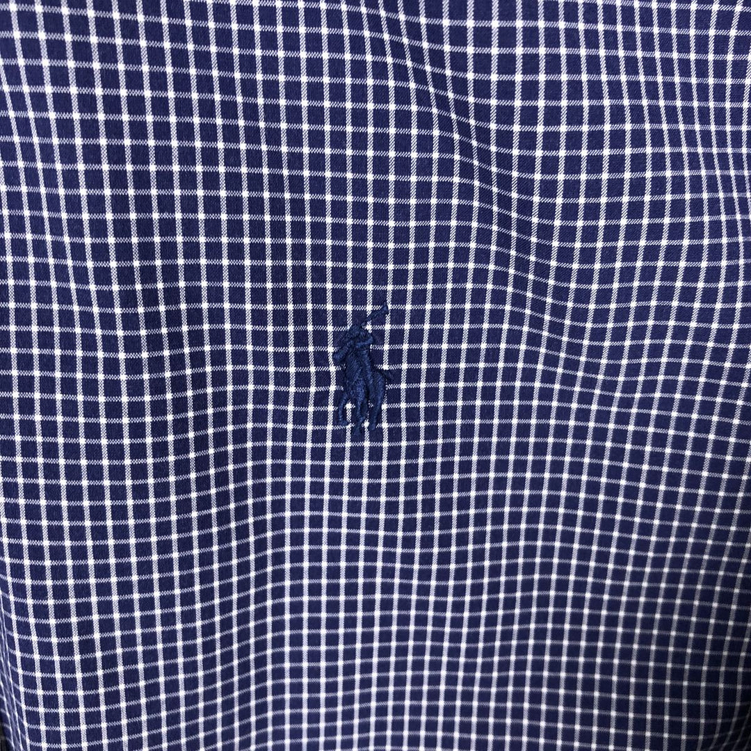 Ralph Lauren CUSTOM FIT long sleeve button down check shirt men's size M cotton navy blue type Vintage Second Hand