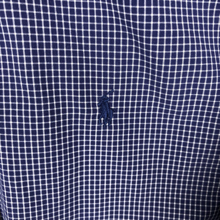 Ralph Lauren CUSTOM FIT long sleeve button down check shirt men's size M cotton navy blue type Vintage Second Hand