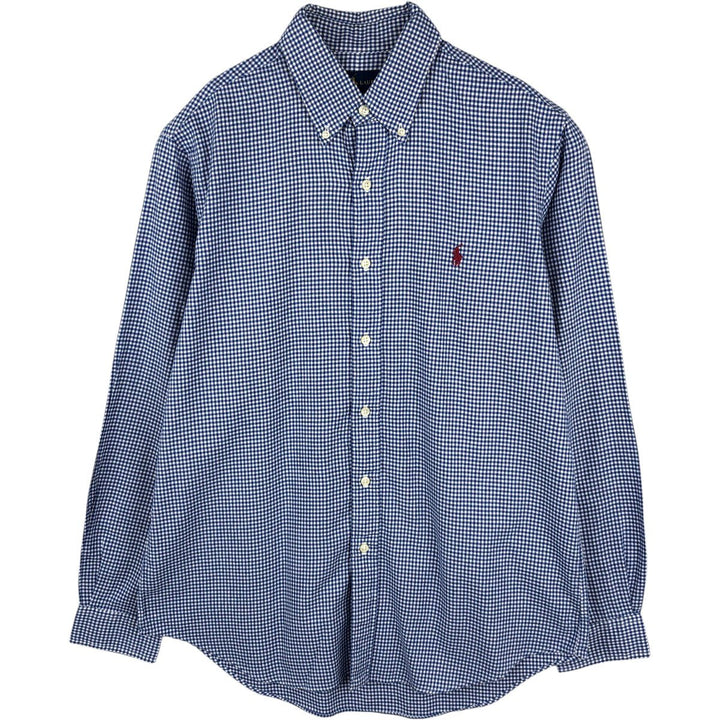 Ralph Lauren Gingham Check Long Sleeve Button-Down Check Shirt, Men's M Size cotton blue type Vintage Second Hand