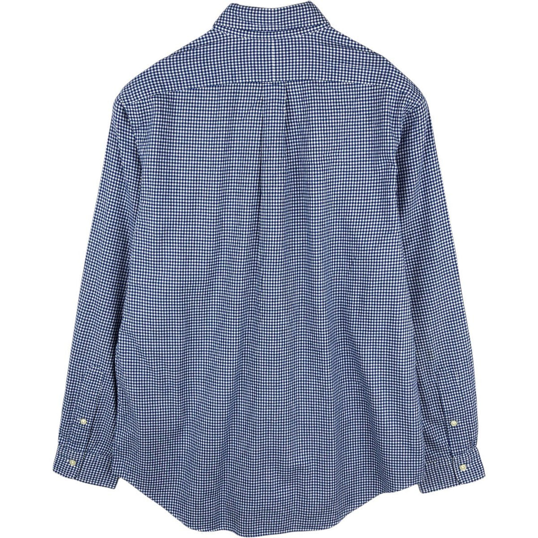 Ralph Lauren Gingham Check Long Sleeve Button-Down Check Shirt, Men's M Size cotton blue type Vintage Second Hand