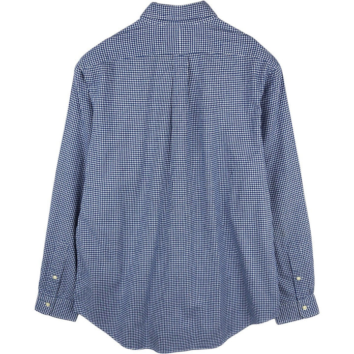 Ralph Lauren Gingham Check Long Sleeve Button-Down Check Shirt, Men's M Size cotton blue type Vintage Second Hand