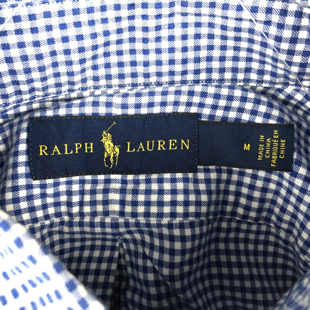 Ralph Lauren Gingham Check Long Sleeve Button-Down Check Shirt, Men's M Size cotton blue type Vintage Second Hand