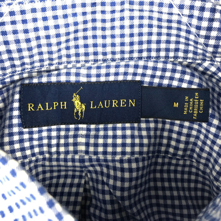 Ralph Lauren Gingham Check Long Sleeve Button-Down Check Shirt, Men's M Size cotton blue type Vintage Second Hand