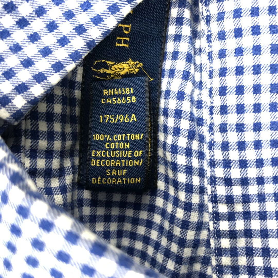 Ralph Lauren Gingham Check Long Sleeve Button-Down Check Shirt, Men's M Size cotton blue type Vintage Second Hand