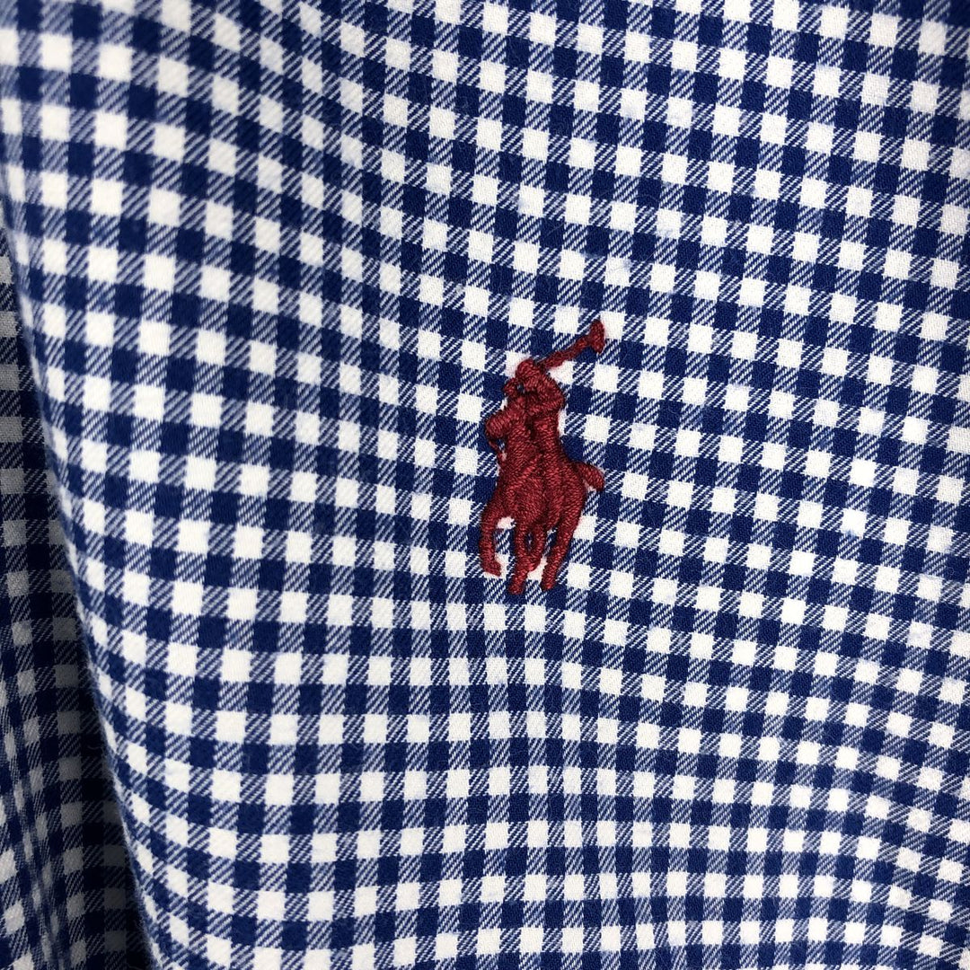 Ralph Lauren Gingham Check Long Sleeve Button-Down Check Shirt, Men's M Size cotton blue type Vintage Second Hand