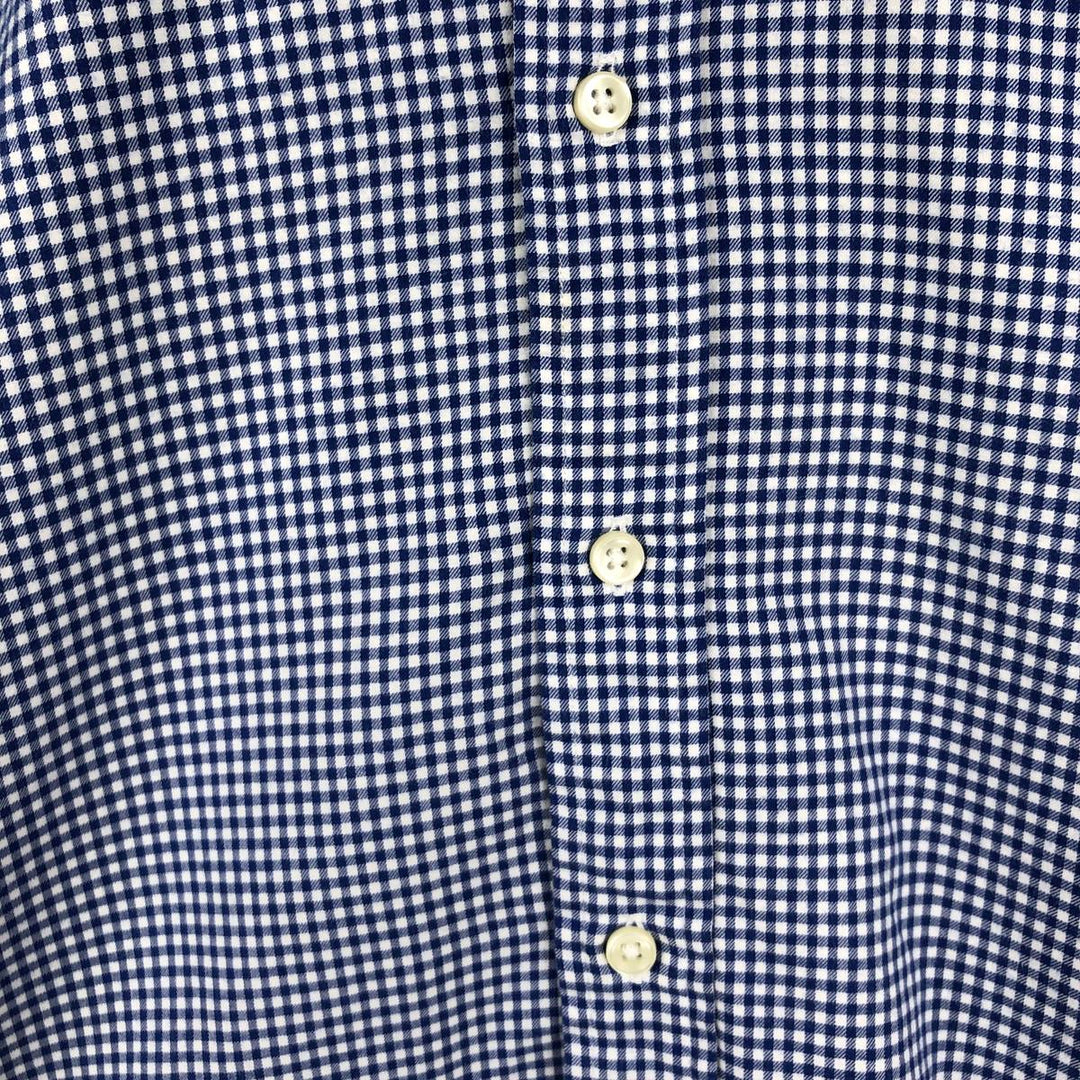 Ralph Lauren Gingham Check Long Sleeve Button-Down Check Shirt, Men's M Size cotton blue type Vintage Second Hand