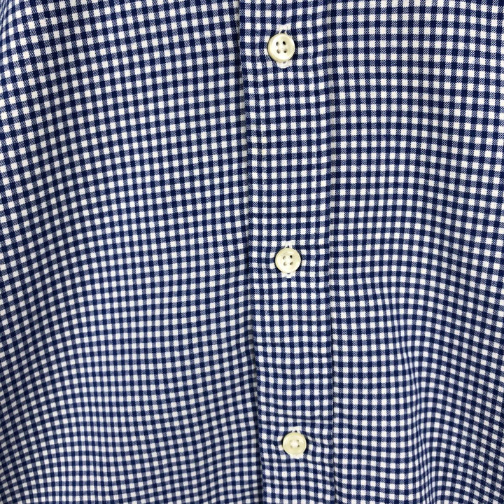Ralph Lauren Gingham Check Long Sleeve Button-Down Check Shirt, Men's M Size cotton blue type Vintage Second Hand