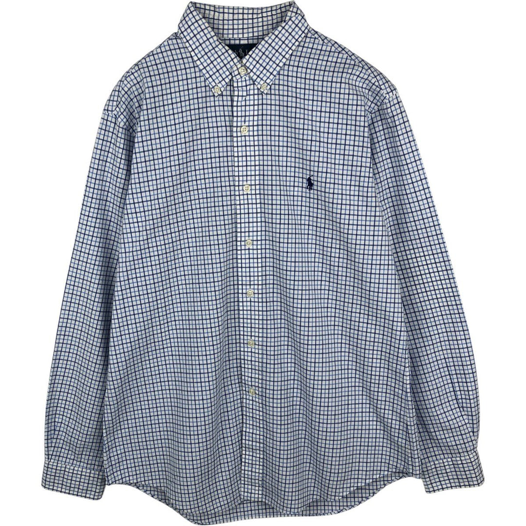 Ralph Lauren CUSTOM FIT long sleeve button down check shirt, men's size L cotton white type Vintage Second Hand