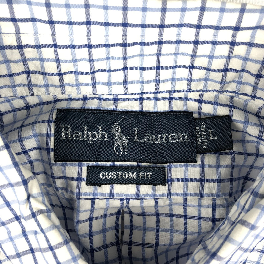 Ralph Lauren CUSTOM FIT long sleeve button down check shirt, men's size L cotton white type Vintage Second Hand