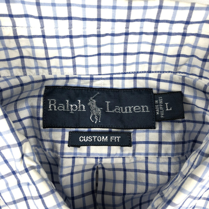 Ralph Lauren CUSTOM FIT long sleeve button down check shirt, men's size L cotton white type Vintage Second Hand