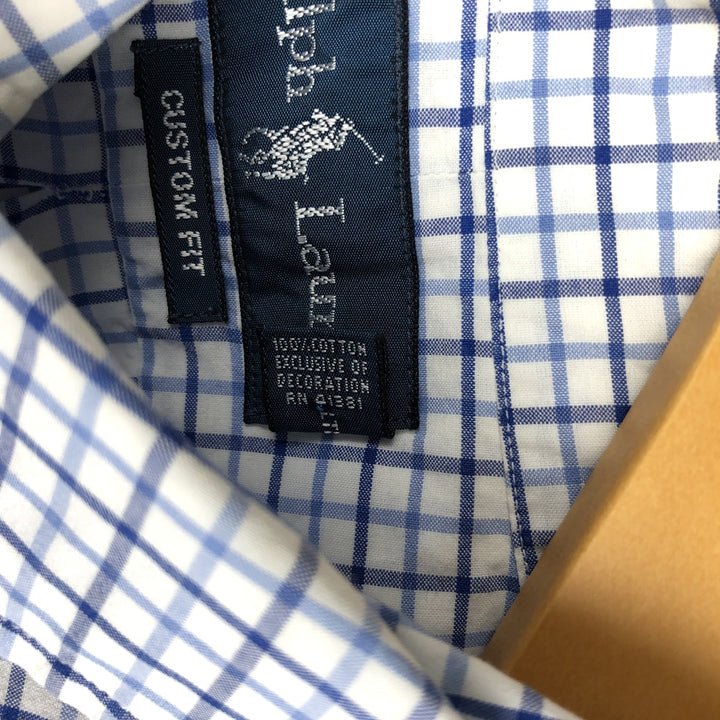 Ralph Lauren CUSTOM FIT long sleeve button down check shirt, men's size L cotton white type Vintage Second Hand