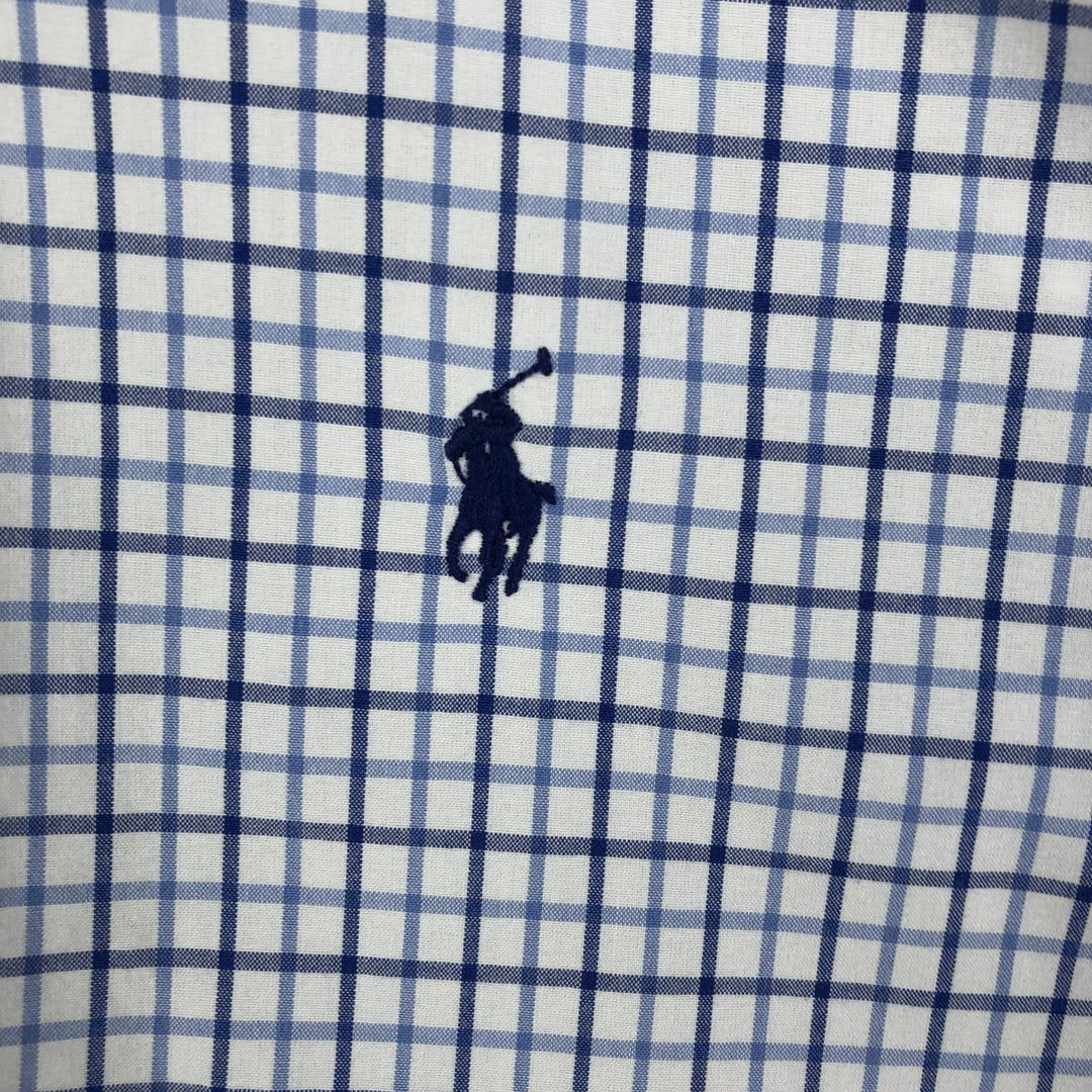 Ralph Lauren CUSTOM FIT long sleeve button down check shirt, men's size L cotton white type Vintage Second Hand