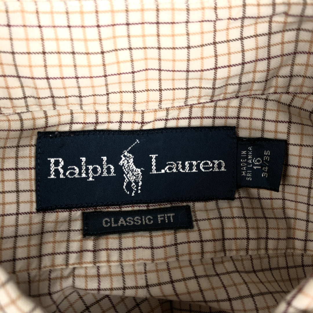 Ralph Lauren Classic Fit Long Sleeve Button Down Check Shirt, Men's Size L cotton Beige type Vintage Second Hand