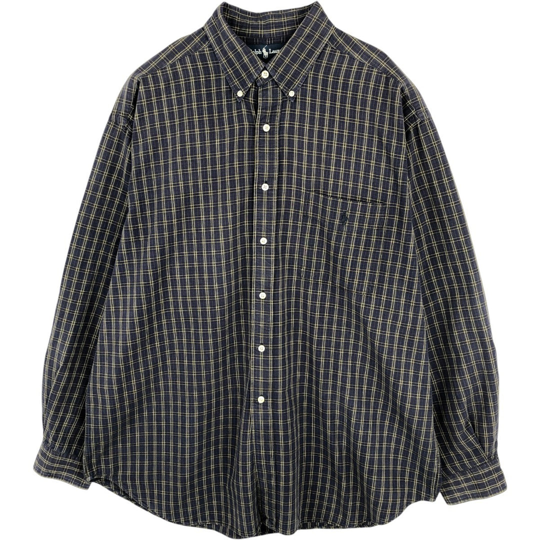 Ralph Lauren BLAIRE long sleeve button down check shirt, men's XL size cotton purple type Vintage Second Hand