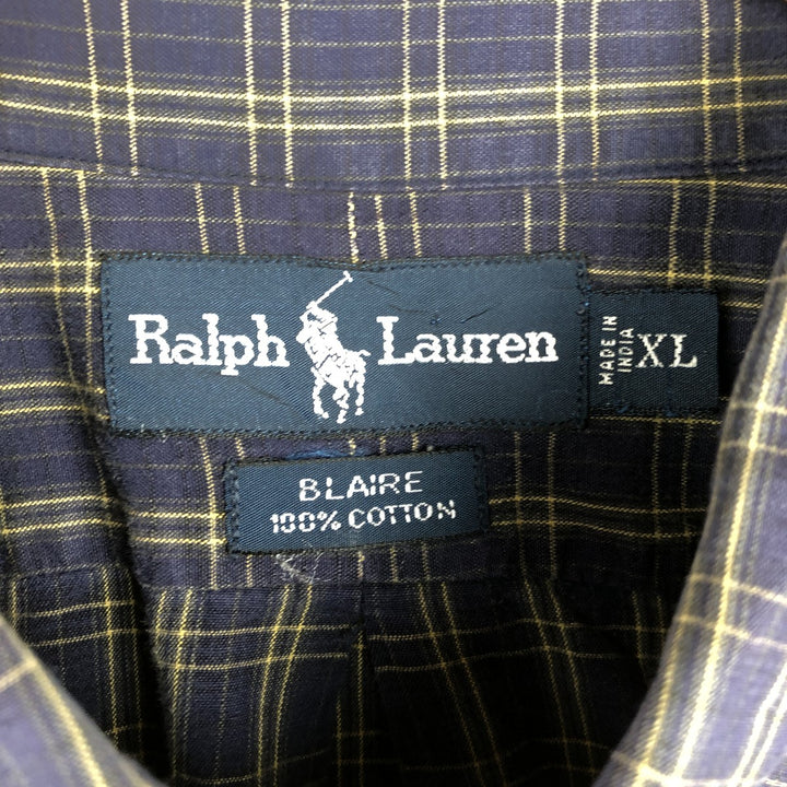 Ralph Lauren BLAIRE long sleeve button down check shirt, men's XL size cotton purple type Vintage Second Hand