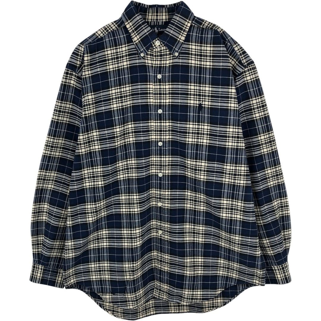 Ralph Lauren BLAKE Tartan Check Long Sleeve Button-Down Check Shirt, Men's Size M cotton pale white type Vintage Second Hand