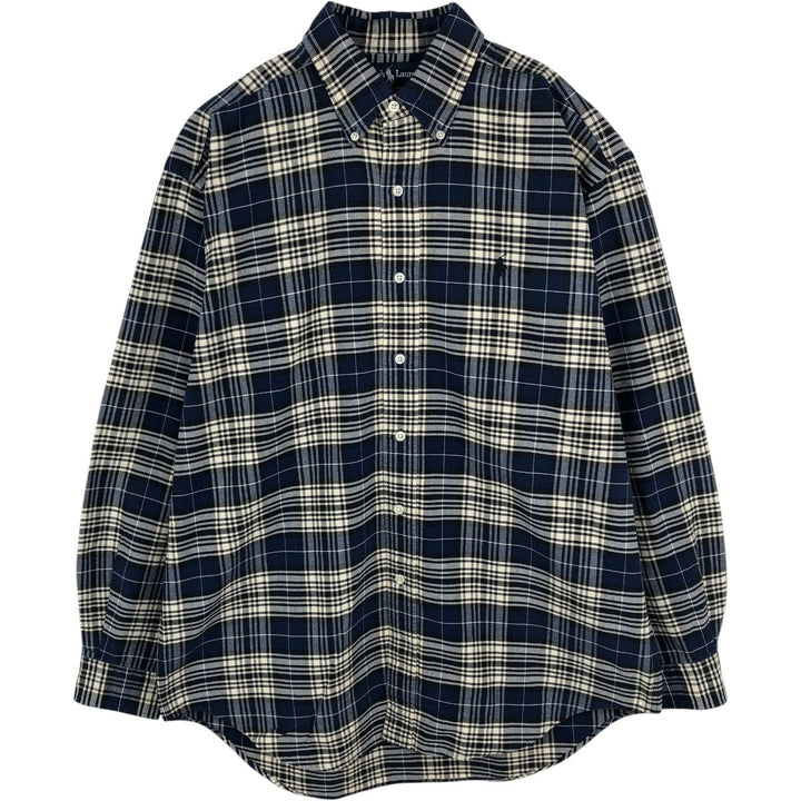 Ralph Lauren BLAKE Tartan Check Long Sleeve Button-Down Check Shirt, Men's Size M cotton pale white type Vintage Second Hand